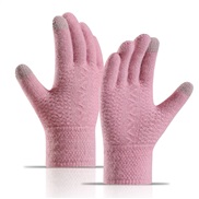 ( Pink)knitting glove  autumn Winter woman style Double layer velvet thick touch screen Outdoor warm glove
