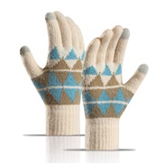 ( rice white)knitting glove man woman autumn Winter velvet thick touch screen mitten warm glove