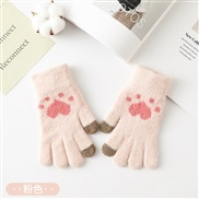( Pink)lovely cat claw touch screen warm glove  lady autumn Winter velvet woolen knitting glove