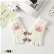 ( white)lovely cat claw touch screen warm glove  lady autumn Winter velvet woolen knitting glove