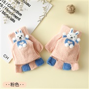 ( Pink) glove child Winter wind half lovely cartoon velvet warm knitting glove
