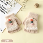 ( rice white)child glove Winter warm Korean style lovely cartoon knitting half