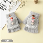 ( gray)child glove Winter warm Korean style lovely cartoon knitting half