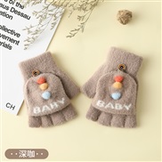 ( Brown)child glove Winter warm Korean style lovely cartoon knitting half