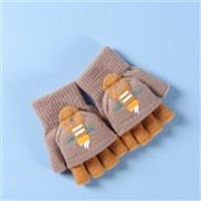 (Children /students 5-12)( light brown)glove warm child Winter student lovely half knitting velvet samll glove