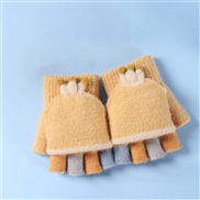 (Children /students 5-12)( yellow)glove warm child Winter student lovely half knitting velvet samll glove