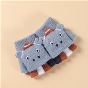 (Children /students 5-12)( Cartoon blue )glove warm child Winter student lovely half knitting velvet samll glove