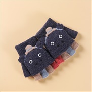 (Children /students 5-12)( Cartoon Navy blue)glove warm child Winter student lovely half knitting velvet samll glove