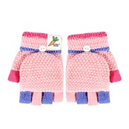 (3-5/)( Pink )child glove girl Winter half lovely cartoon warm Word boy knitting