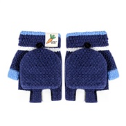 (3-5/)( Navy blue )child glove girl Winter half lovely cartoon warm Word boy knitting