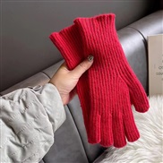 ( red)pure color woolen knitting Korea glove mitten touch screen wind Autumn and Winter warm