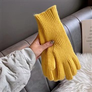 (Free Size )( yellow)pure color woolen knitting Korea glove mitten touch screen wind Autumn and Winter warm