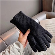 (Free Size )( black)pure color woolen knitting Korea glove mitten touch screen wind Autumn and Winter warm