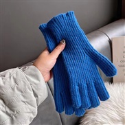 (Free Size )( jewelry blue )pure color woolen knitting Korea glove mitten touch screen wind Autumn and Winter warm
