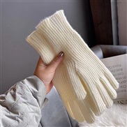 (Free Size )( rice white)pure color woolen knitting Korea glove mitten touch screen wind Autumn and Winter warm