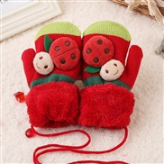 (4-7)( red)child glove Winter velvet warm bag samll glove cartoon glove