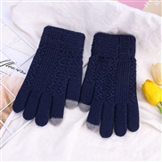 (Free Size )( Navy blue)Winter warm velvet glove man woman thick knitting MITTEN GLOVES touch screen glove