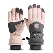 (Free Size )(.  Pink Women style)Winter skiing glove lady sport wind glove velvet Non-slip touch screen glove