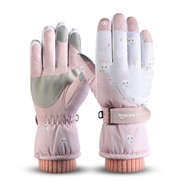 (Free Size )( PinkSK)Winter glove skiing warm glove velvet thick velvet leather Non-slip wear-resisting touch screen gl