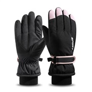 (Free Size )( blackSK )Winter glove skiing warm glove velvet thick velvet leather Non-slip wear-resisting touch screen 