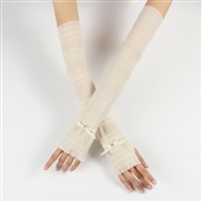 (Free Size )( Beige)outdoor sports half  bow woman sleeves  With diamond Pearl Sunscreen sleeves