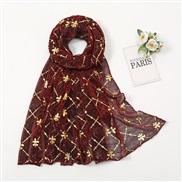 (  Burgundy) color scarf  gold silver fashion gold square leisure head woman  V