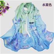 (  blue )Chinese style print Chiffon scarves  spring autumn Sunscreen flower wind scarves Q