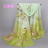 (  Grass green)Chinese style print Chiffon scarves  spring autumn Sunscreen flower wind scarves Q