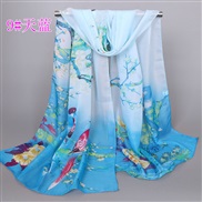 ( sky blue )Chinese style print Chiffon scarves  spring autumn Sunscreen flower wind scarves Q