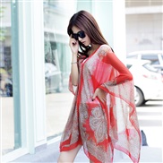 ( red)Sunscreen shawl lady summer Chiffon scarf occidental style flower beach scarves