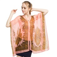 ( red )Sunscreen shawl lady summer Chiffon scarf occidental style flower beach scarves