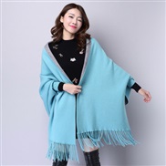 ( Lake blue Light gray)Autumn and Winter lady Double surface shawl scarf two tassel thick long style belt sleeves sheep