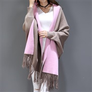 ( khaki pink)Autumn and Winter lady Double surface shawl scarf two tassel thick long style belt sleeves sheep velvet Co