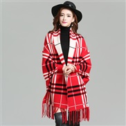 ( red)Autumn and Winter lady Double surface shawl scarf two tassel thick long style belt sleeves sheep velvet Coat