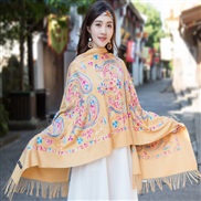 ( yellow)Autumn and Winter embroidery imitate sheep velvet scarf woman  ethnic style shawl warm tassel sheep velvet sca