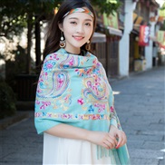 ( green)Autumn and Winter embroidery imitate sheep velvet scarf woman  ethnic style shawl warm tassel sheep velvet scarf