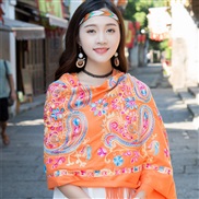 (orange)Autumn and Winter embroidery imitate sheep velvet scarf woman  ethnic style shawl warm tassel sheep velvet scarf
