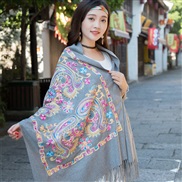 ( Dark grey)Autumn and Winter embroidery imitate sheep velvet scarf woman  ethnic style shawl warm tassel sheep velvet 