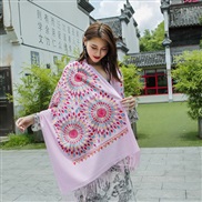 ( Pink)Autumn and Winter embroidery imitate sheep velvet scarf woman  ethnic style shawl warm tassel sheep velvet scarf
