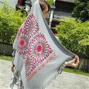 ( gray)Autumn and Winter embroidery imitate sheep velvet scarf woman  ethnic style shawl warm tassel sheep velvet scarf