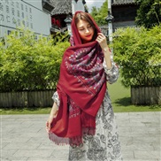 (  purplish red)Autumn and Winter embroidery imitate sheep velvet scarf woman  ethnic style shawl warm tassel sheep vel