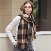 (65*180CM)( khaki) square grid scarf woman Winter shawl occidental style head color tassel imitate sheep velvet scarf