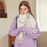 (65*180CM)( rice white)Autumn and Winter grid scarf imitate sheep velvet tassel scarf woman occidental style head thick