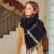 ( black)Autumn and Winter Stripe grid scarf occidental style head imitate sheep velvet Collar warm shawl scarf woman th