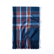 (65*180CM)( blue  black )imitate sheep velvet scarf Winter tassel grid shawl scarf woman medium long thick warm Collar