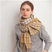(70*180CM)( yellow houndstooth)tassel Winter imitate sheep velvet scarf thick warm shawl  houndstooth scarf woman