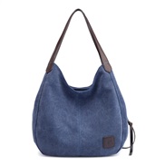 ( Dark blue)canvas bag woman bag fashion all-Purpose brief Korean style shoulder handbag more layer leisure big bag
