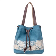( blue)lady occidental style fashion Korean style canvas Shoulder bag woman print retro leisure two portable canvas bag