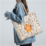 ( Beige)canvas bag woman spring summer Shoulder bag student all-Purpose portable high capacity canvas