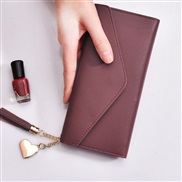 ( Burgundy)coin bag woman long style Korean style student Wallets fashion love pendant tassel buckle coin bag